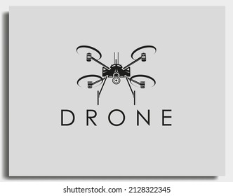 drone aerial flight with lens camera logo design template vector