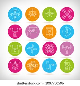 drone and aerial transportation icons in colorful buttons