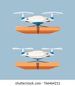 Drone for air delivery. Modern technologies. Cartoon vector illustration