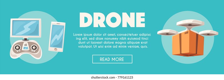 Drone for air delivery. Modern technologies. Cartoon vector illustration