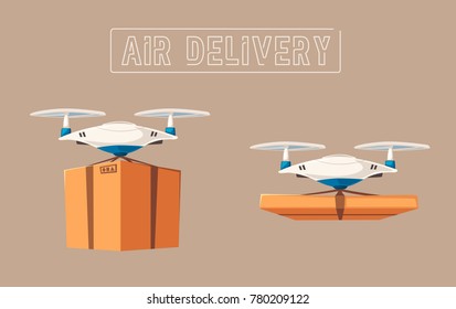 Drone For Air Delivery. Modern Technologies. Cartoon Vector Illustration