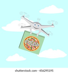 Drone. Air delivery pizza. Series cartoon Drones