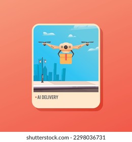 Drone for air delivery service. Artificial Intelligent technologies, Vector illustration.