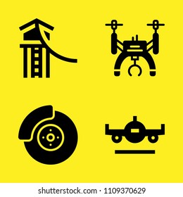 drone, airplane, zip lane and alloy wheel vector icon set. Sample icons set for web and graphic design