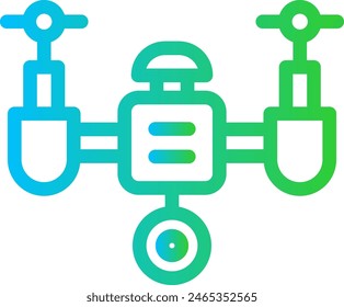 Drone artificial intelligence icon with blue and green gradient outline style. drone, technology, innovation, aerial, remote, helicopter, propeller. Vector Illustration