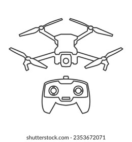 Drone automatic unmanned control black line icons set. Aircraft devices concept. Drone Related Vector Icons. Contains Such Icons as Quadrocopter, Quadcopter and drone icon on white background. Vector 