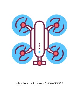 Drone automatic unmanned control color line icon. Aircraft device concept. Delivery service. Sign for web page, mobile app, banner, social media. Editable stroke.