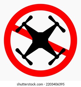 Drone ban. Do not fly a quadcopter. Drone flying is prohibited. Drone no-fly zone. Vector icon.