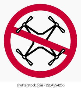 Drone ban. Do not fly a quadcopter. Drone flying is prohibited. Drone no-fly zone. Vector icon.