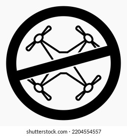 Drone ban. Do not fly a quadcopter. Drone flying is prohibited. Drone no-fly zone. Vector icon.