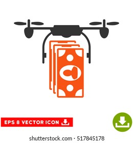 Drone Banknotes Payment EPS vector icon. Illustration style is flat iconic bicolor orange and gray symbol on white background.