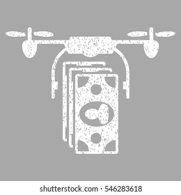 Drone Banknotes Payment grainy textured icon for overlay watermark stamps. Flat symbol with unclean texture. Dotted vector white ink rubber seal stamp with grunge design on a silver background.