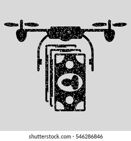 Drone Banknotes Payment grainy textured icon for overlay watermark stamps. Flat symbol with dirty texture. Dotted vector black ink rubber seal stamp with grunge design on a light gray background.
