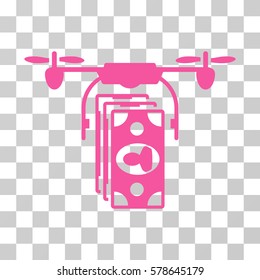 Drone Banknotes Payment icon. Vector illustration style is flat iconic symbol, pink color, transparent background. Designed for web and software interfaces.