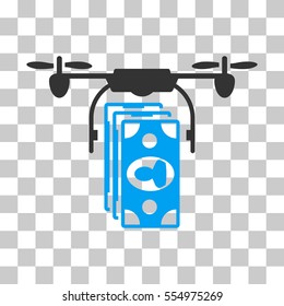 Drone Banknotes Payment vector pictogram. Illustration style is flat iconic bicolor blue and gray symbol on a transparent background.