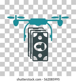 Drone Banknotes Payment vector pictogram. Illustration style is flat iconic bicolor soft blue symbol on a transparent background.
