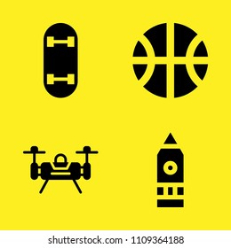 drone, basketball, big ben and skateboard vector icon set. Sample icons set for web and graphic design