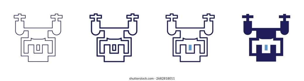 Drone Akku-Symbol in 4 verschiedenen Stilen. Dünne Linie, Linie, Fette Linie, Duotone. Duotone-Stil. Bearbeitbarer Strich.