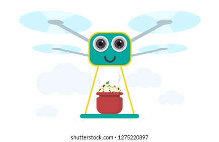 Drone Biryani Delivery Concept Vector Illustration. Quadcopter transporting Biryani, food. Flat style design.