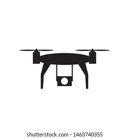 Drone black icon isolated on white background with action camera.  Vector illustration.
