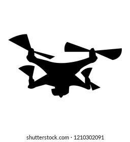 Drone black silhouette, isolated on white
