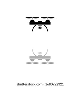 Drone. Black symbol on white background. Simple illustration. Flat Vector Icon. Mirror Reflection Shadow. Can be used in logo, web, mobile and UI UX project