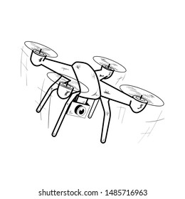 Drone. Black and white icon. Vector illustration.