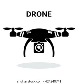 Drone black and white icon vector. Quadrocopter vector  illustration. Drone flat graphic. 