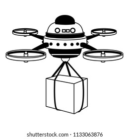 Drone with box in black and white