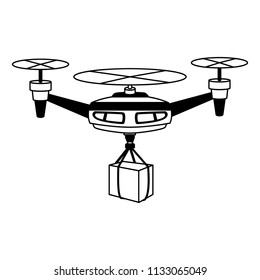 Drone with box in black and white