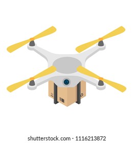 Drone box delivery icon. Isometric of drone box delivery vector icon for web design isolated on white background