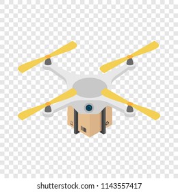 Drone box delivery icon. Isometric of drone box delivery vector icon for on transparent background