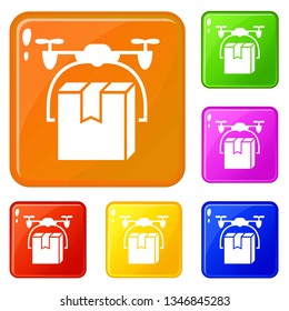 Drone box delivery icons set collection vector 6 color isolated on white background
