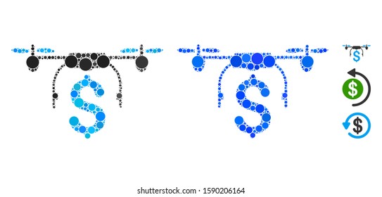 Drone business composition of small circles in different sizes and shades, based on drone business icon. Vector small circles are combined into blue illustration.