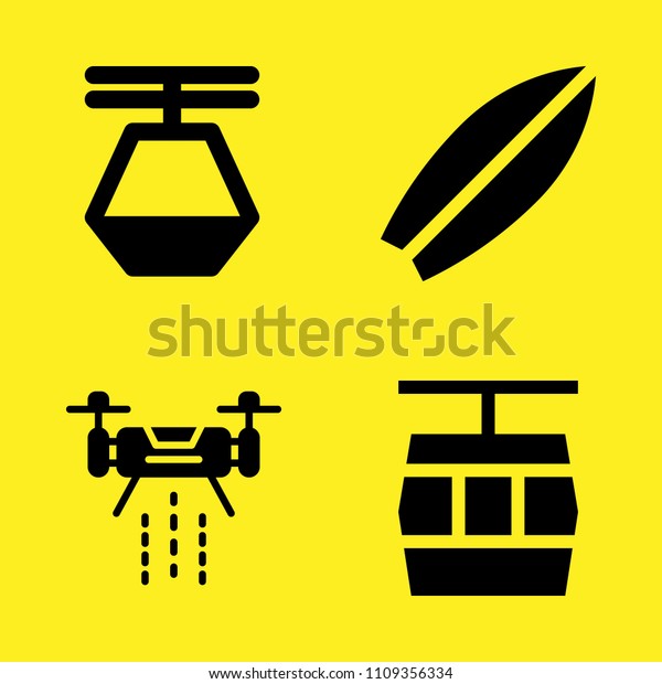 drone, cable\
car cabin, surfboard and cable car cabin vector icon set. Sample\
icons set for web and graphic\
design