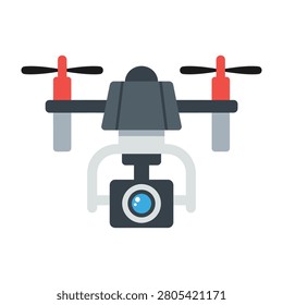 A drone with a camera attached flying in the air with propellers spinning technology