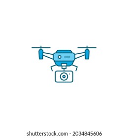 Drone with camera automatic unmanned control color line icon. Aircraft device concept. Video surveillance from a quadcopter, shots from a height. Sign for web page, mobile app, social media.