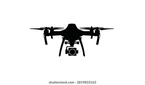 Drone With Camera Black Silhouette On White Background