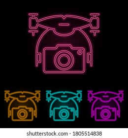 drone with camera color neon set. Simple thin line, outline vector of drones icons for ui and ux, website or mobile application
