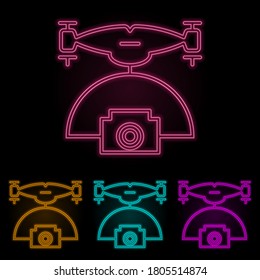 drone with camera color neon set. Simple thin line, outline vector of drones icons for ui and ux, website or mobile application