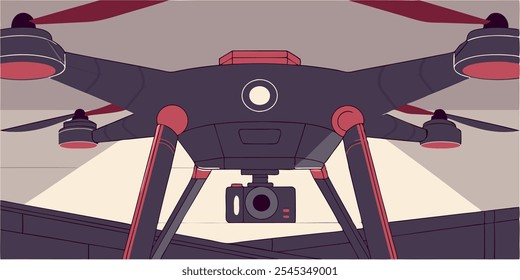 Drone with camera in dark red colors