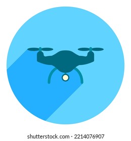 drone con una cámara. icono drone de estilo plano con cámara. cian plano, azul con el logo de la sombra larga. icono de tema militar. icono del navegador web.