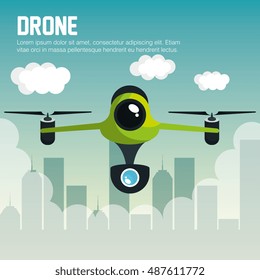 drone with camera fly city graphic