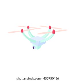 Drone with camera icon in cartoon style isolated on white background. Fly symbol