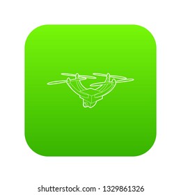 Drone with camera icon green vector isolated on white background