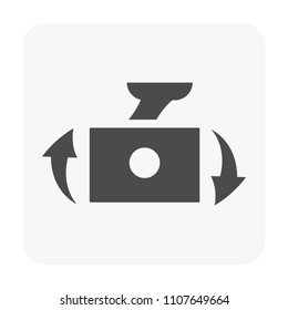Drone camera icon. Including gimbal, rotation control and stabilizer. Digital camera for recording video and take photo from aerial view. Also use to survey and surveillance. Compact and waterproof.