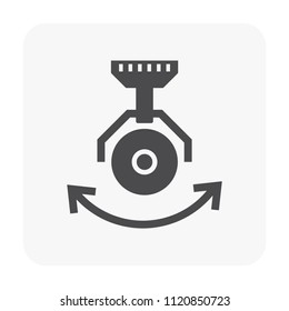 Drone camera icon. Including gimbal, rotation control and stabilizer. Digital camera for recording video and take photo from aerial view. Also use to survey and surveillance. Compact and waterproof.