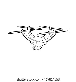 Drone with camera icon in outline style isolated on white background. Fly symbol