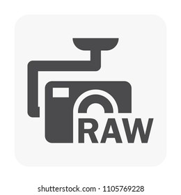 Drone camera icon with raw file recording. Including gimbal, rotation control and stabilizer. Digital camera for recording video and take photo from aerial view. Also use to survey and surveillance.