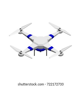 Drone with camera. Isolated on white background. 3d Vector illustration.Isometric view.